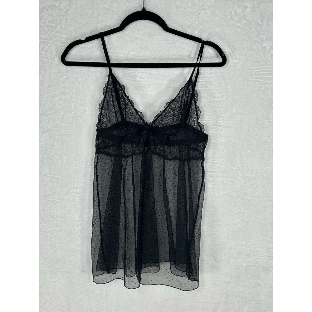 Victorias Secret XL 90's Black Sheer Dotted Flyaway Babydoll Coquette Whimsigoth - Picture 5 of 13